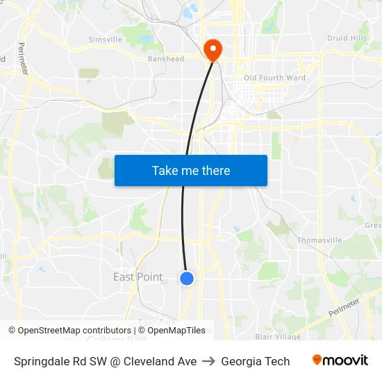 Springdale Rd SW @ Cleveland Ave to Georgia Tech map