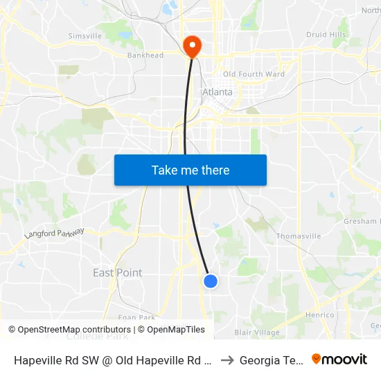 Hapeville Rd SW @ Old Hapeville Rd SW to Georgia Tech map