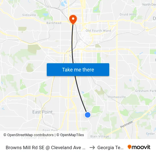 Browns Mill Rd SE @ Cleveland Ave SE to Georgia Tech map