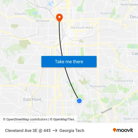 Cleveland Ave SE @ 445 to Georgia Tech map