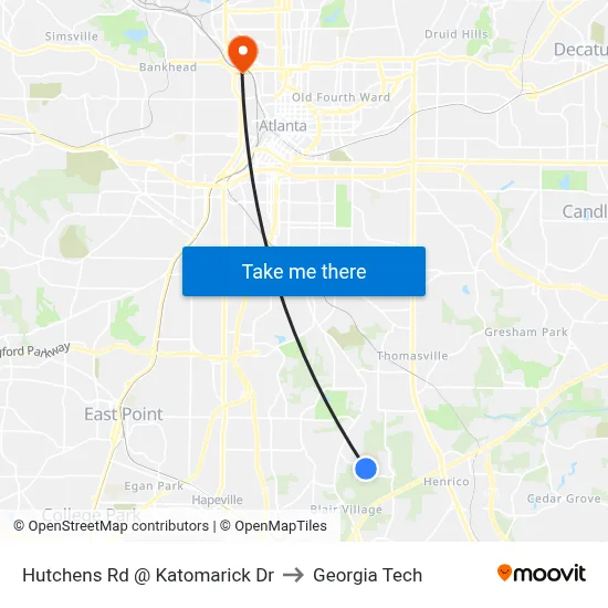 Hutchens Rd @ Katomarick Dr to Georgia Tech map