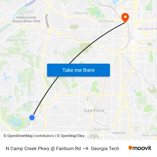N Camp Creek Pkwy @ Fairburn Rd to Georgia Tech map
