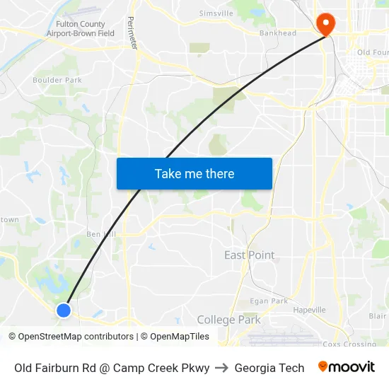 Old Fairburn Rd @ Camp Creek Pkwy to Georgia Tech map