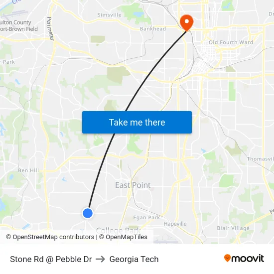 Stone Rd @ Pebble Dr to Georgia Tech map