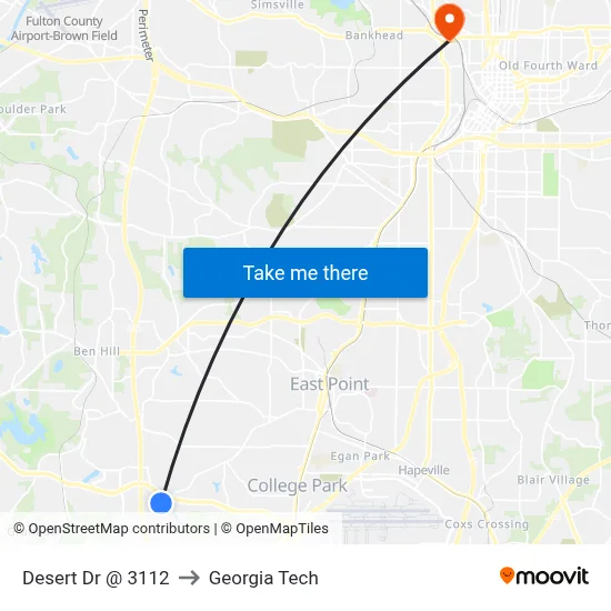 Desert Dr @ 3112 to Georgia Tech map