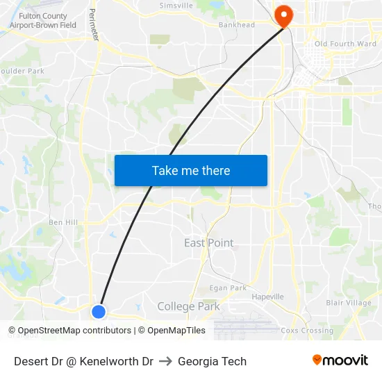 Desert Dr @ Kenelworth Dr to Georgia Tech map