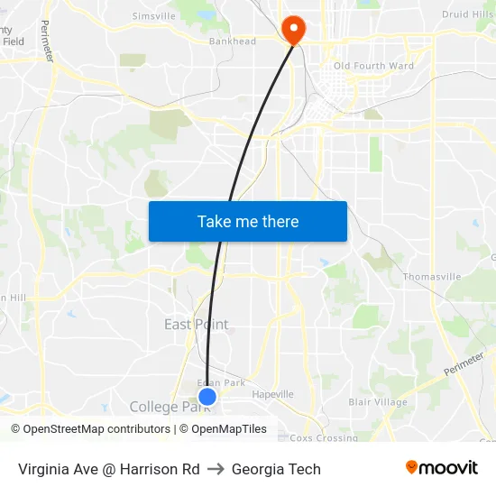 Virginia Ave @ Harrison Rd to Georgia Tech map