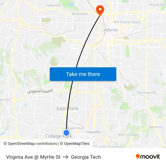 Virginia Ave @ Myrtle St to Georgia Tech map
