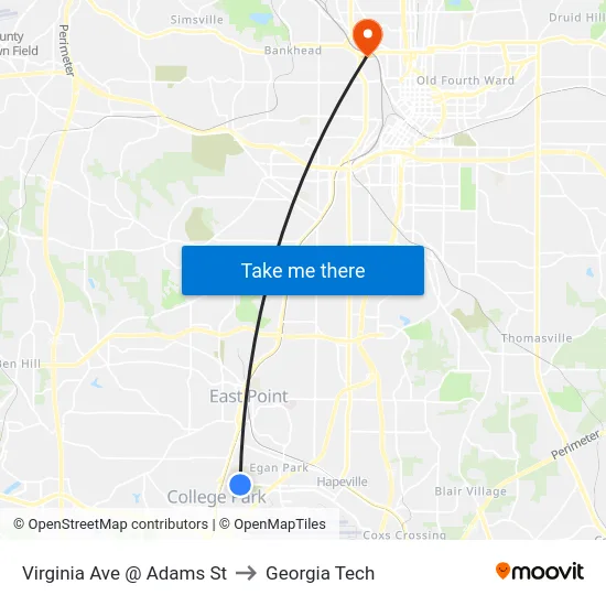 Virginia Ave @ Adams St to Georgia Tech map