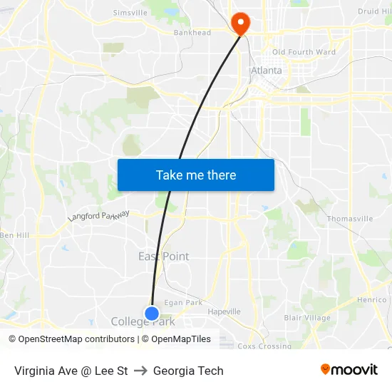 Virginia Ave @ Lee St to Georgia Tech map