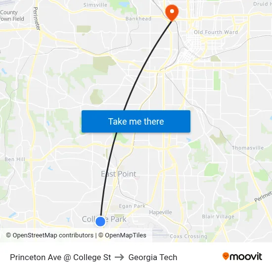 Princeton Ave @ College St to Georgia Tech map