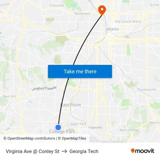 Virginia Ave @ Conley St to Georgia Tech map