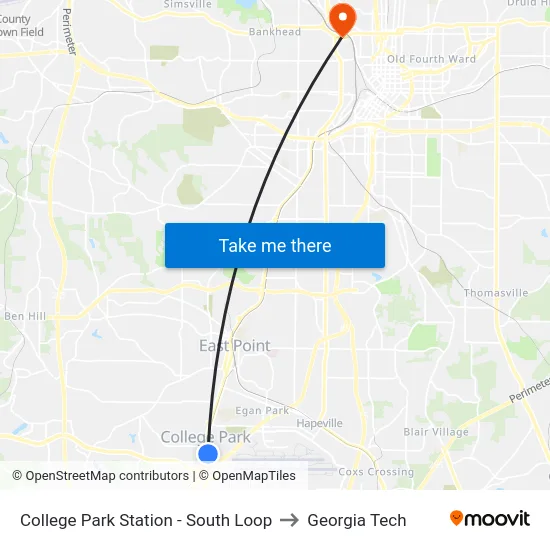 College Park Station - South Loop to Georgia Tech map