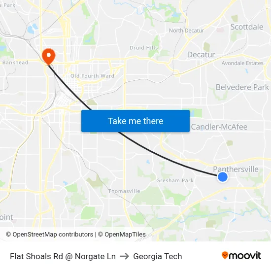 Flat Shoals Rd @ Norgate Ln to Georgia Tech map