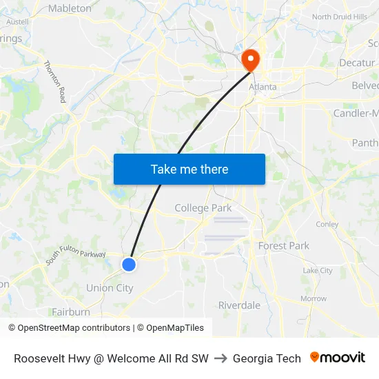 Roosevelt Hwy @ Welcome All Rd SW to Georgia Tech map