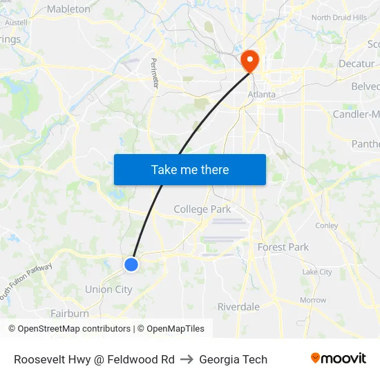 Roosevelt Hwy @ Feldwood Rd to Georgia Tech map