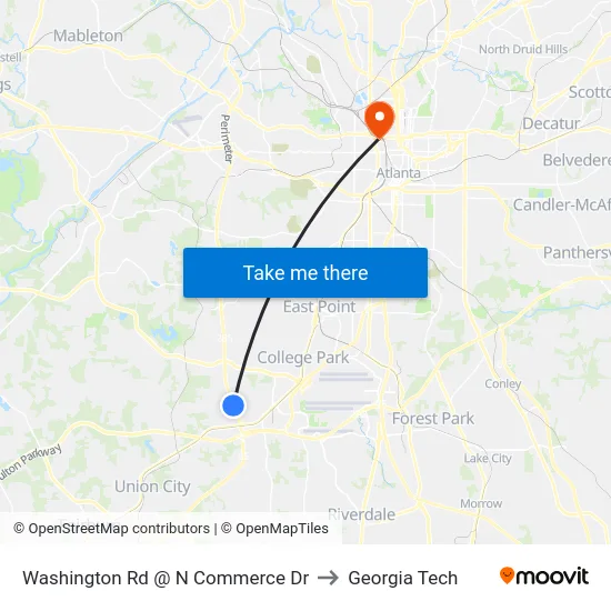 Washington Rd @ N Commerce Dr to Georgia Tech map