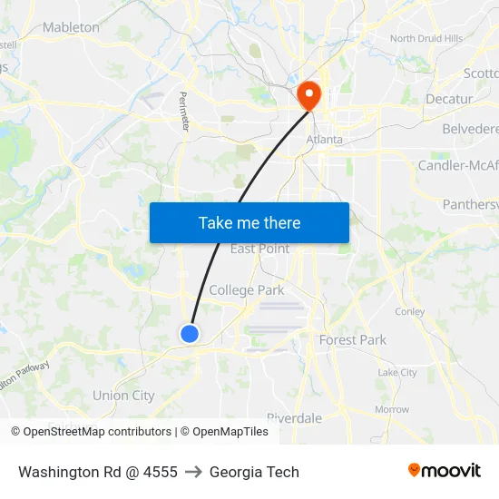 Washington Rd @ 4555 to Georgia Tech map