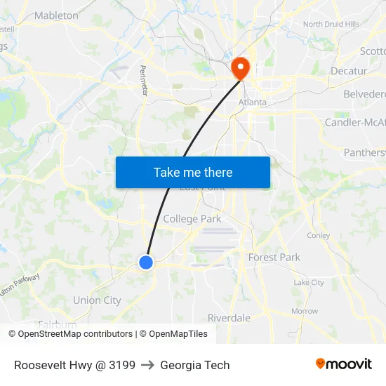 Roosevelt Hwy @ 3199 to Georgia Tech map