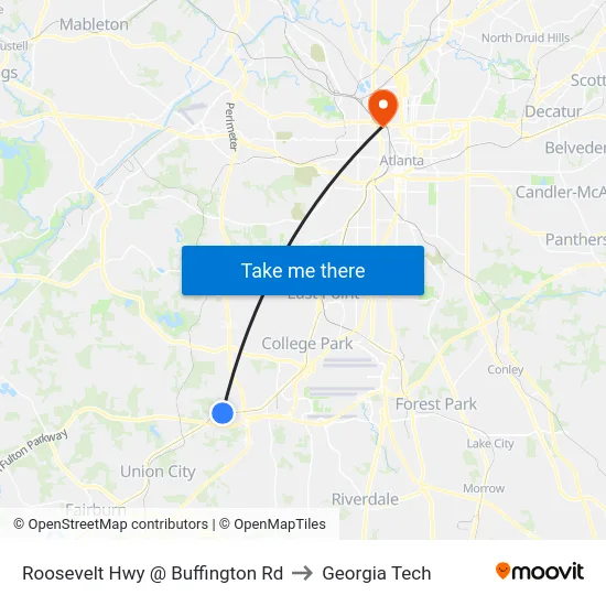 Roosevelt Hwy @ Buffington Rd to Georgia Tech map