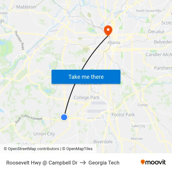 Roosevelt Hwy @ Campbell Dr to Georgia Tech map