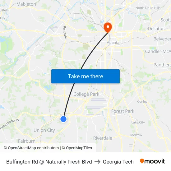 Buffington Rd @ Naturally Fresh Blvd to Georgia Tech map
