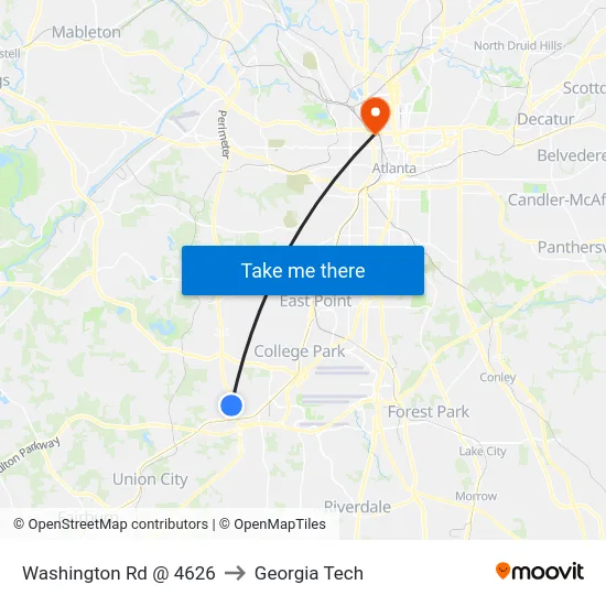 Washington Rd @ 4626 to Georgia Tech map