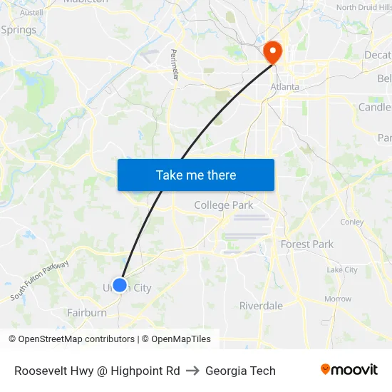 Roosevelt Hwy @ Highpoint Rd to Georgia Tech map