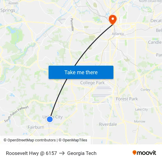 Roosevelt Hwy @ 6157 to Georgia Tech map