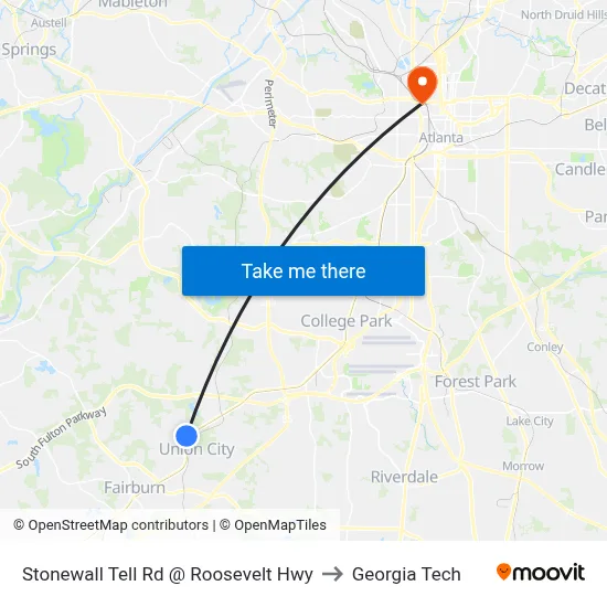 Stonewall Tell Rd @ Roosevelt Hwy to Georgia Tech map
