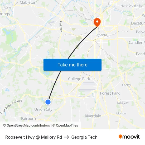 Roosevelt Hwy @ Mallory Rd to Georgia Tech map