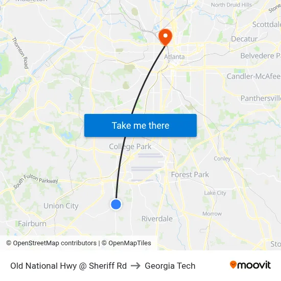 Old National Hwy @ Sheriff Rd to Georgia Tech map