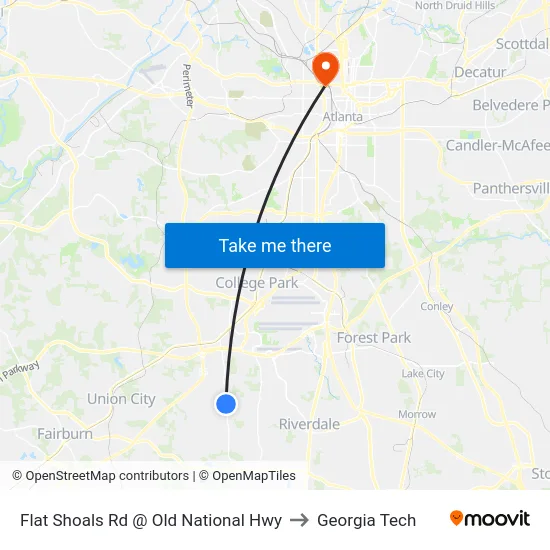 Flat Shoals Rd @ Old National Hwy to Georgia Tech map