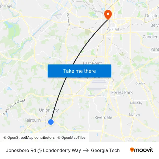 Jonesboro Rd @ Londonderry Way to Georgia Tech map