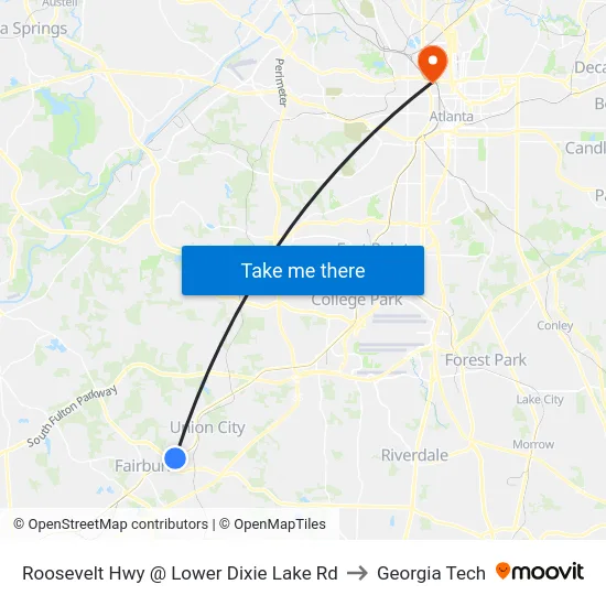 Roosevelt Hwy @ Lower Dixie Lake Rd to Georgia Tech map