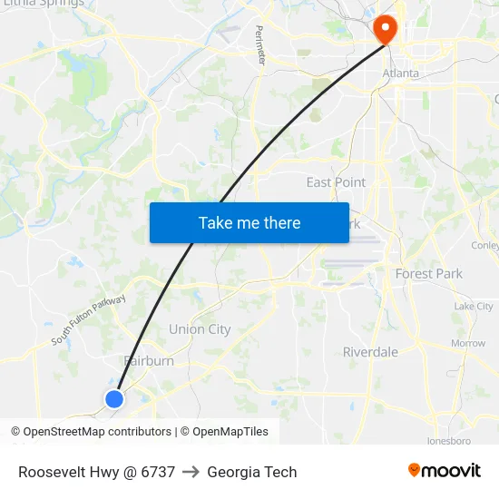 Roosevelt Hwy @ 6737 to Georgia Tech map