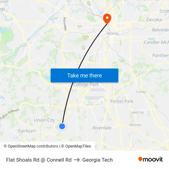 Flat Shoals Rd @ Connell Rd to Georgia Tech map