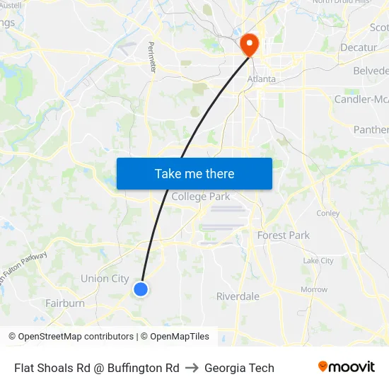 Flat Shoals Rd @ Buffington Rd to Georgia Tech map