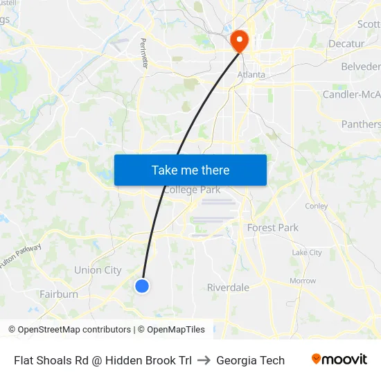 Flat Shoals Rd @ Hidden Brook Trl to Georgia Tech map