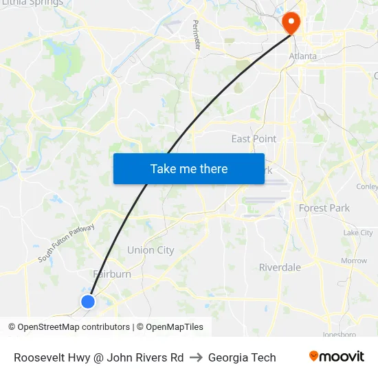 Roosevelt Hwy @ John Rivers Rd to Georgia Tech map