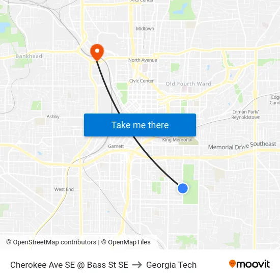 Cherokee Ave SE @ Bass St SE to Georgia Tech map