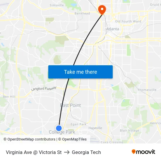 Virginia Ave @ Victoria St to Georgia Tech map