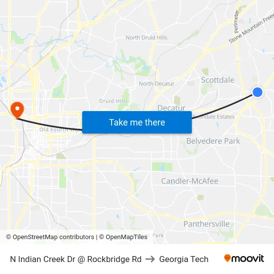 N Indian Creek Dr @ Rockbridge Rd to Georgia Tech map
