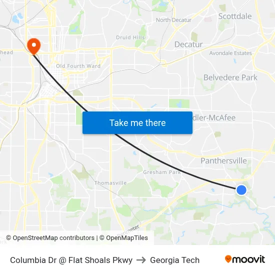 Columbia Dr @ Flat Shoals Pkwy to Georgia Tech map