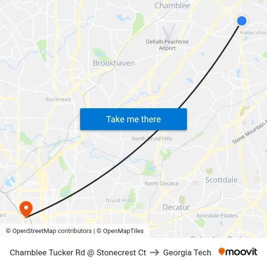 Chamblee Tucker Rd @ Stonecrest Ct to Georgia Tech map