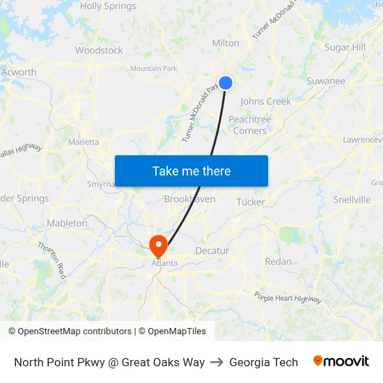 North Point Pkwy @ Great Oaks Way to Georgia Tech map