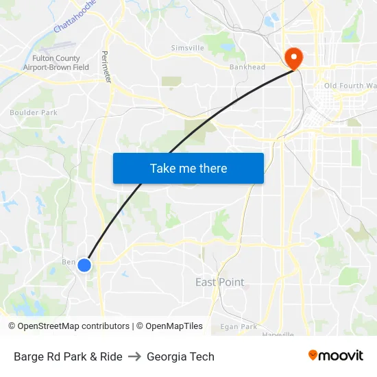 Barge Rd Park & Ride to Georgia Tech map