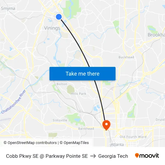 Cobb Pkwy SE @ Parkway Pointe SE to Georgia Tech map
