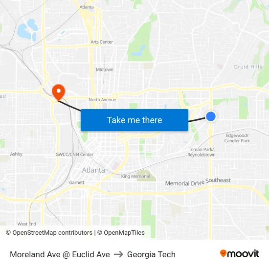 Moreland Ave @ Euclid Ave to Georgia Tech map
