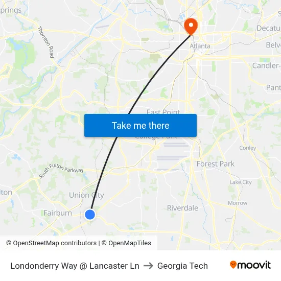 Londonderry Way @ Lancaster Ln to Georgia Tech map
